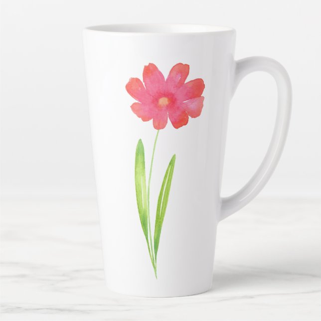 Red, Pink Watercolor Flower  Latte Mug (Right)