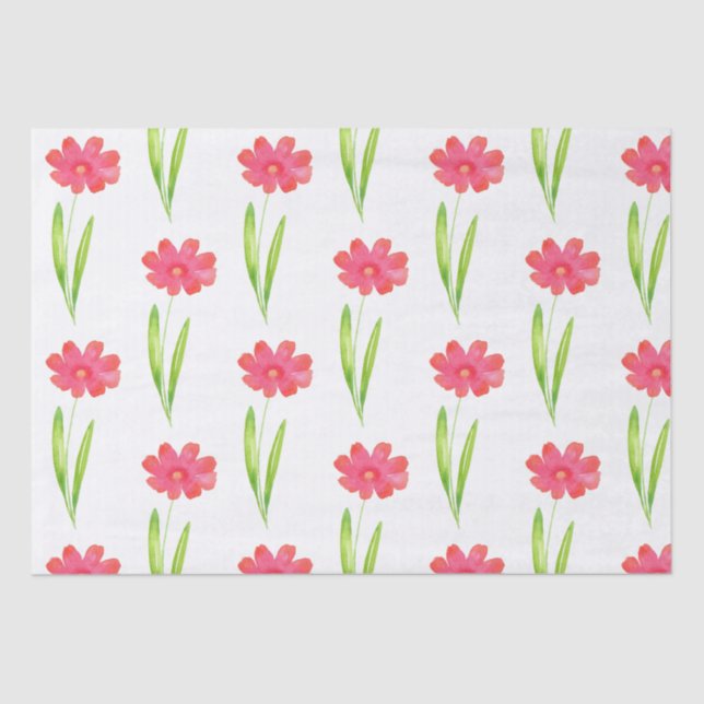 Red, Pink Watercolor Flower Pattern Tissue Paper (Front)