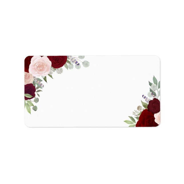 Red & Pink Watercolor Roses Blank Wedding Address Label (Front)