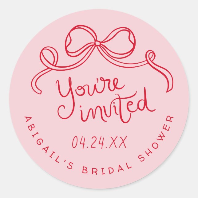 Red Pink Whimsical Bow Bridal Shower Envelope Seal (Front)