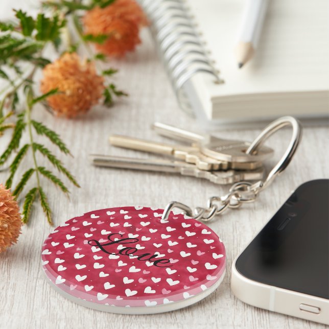 Red Pink White Hearts Key Ring (Front Right)