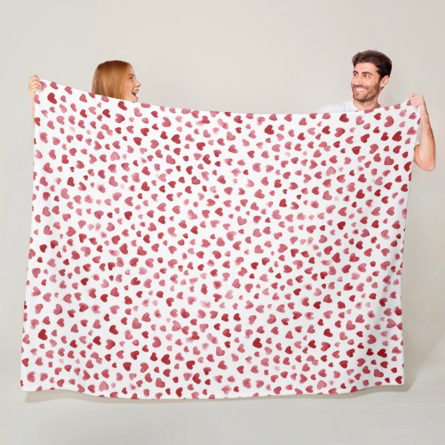 Red Pink White Hearts Love Fleece Blanket (In Situ)