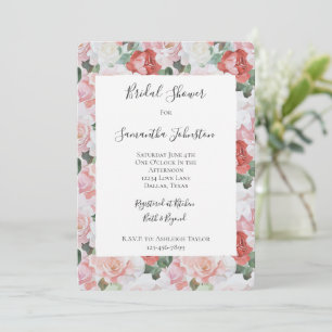 Red Pink White Roses Floral Bridal Shower Invitation