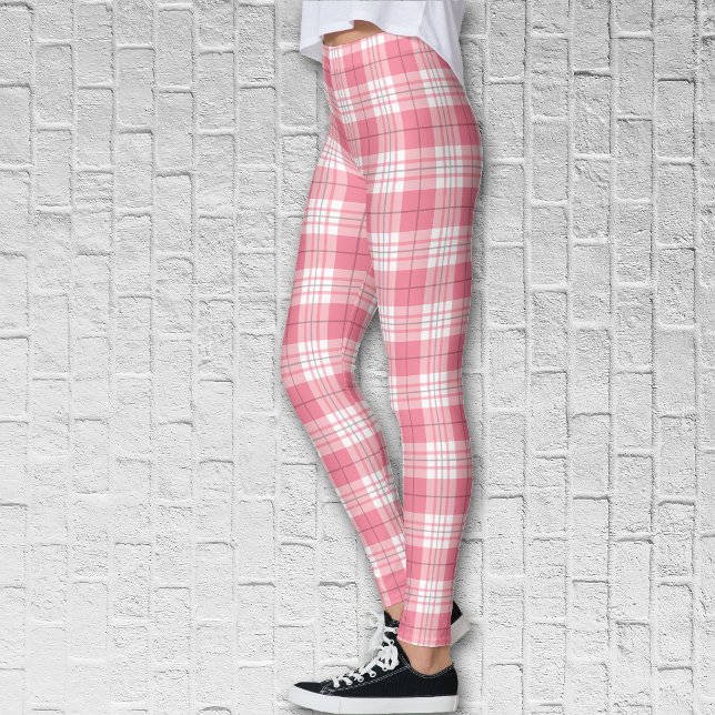 Red Pink White Summer Tartan Plaid Pattern Leggings (Creator Uploaded)
