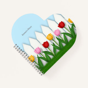 Red Pink & White Tulips Custom Heart Shaped Notebook