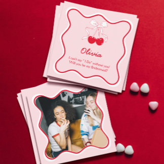 Red Pink Will You Be My Bridesmaid Proposal Card