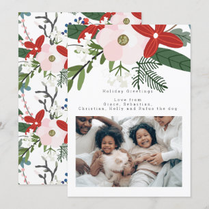 Red Pink Winter Flower Photo Personalised Card