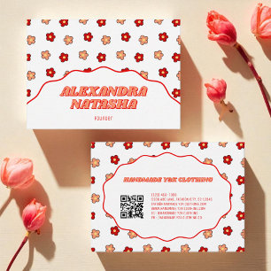 Red Pink Y2K Flower Handmade Clothing Business Card