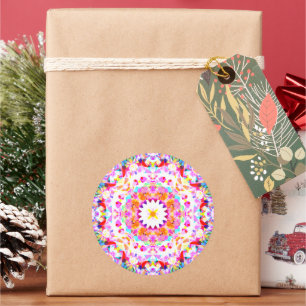 Red Pink Yellow Christmas Festive Star Snowflake Classic Round Sticker