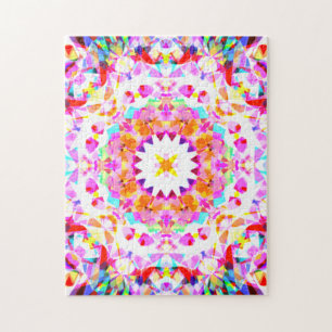 Red Pink Yellow Christmas Festive Star Snowflake Jigsaw Puzzle
