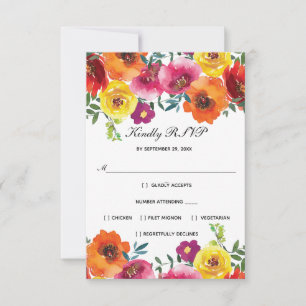 Red Pink Yellow Floral Formal Elegant Wedding RSVP Card