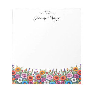 Red Pink Yellow Watercolor Flowers Personalised Notepad