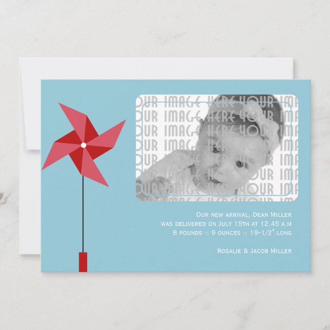 Red Pinwheel Birth Announcement (Front)