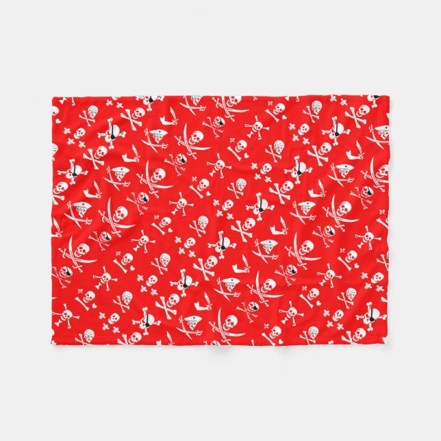 RED PIRATE BANNERS SKULL,CROSSED BONES,SWORDS FLEECE BLANKET (Front (Horizontal))