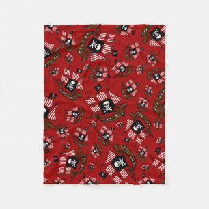 Red pirate ship pattern fleece blanket