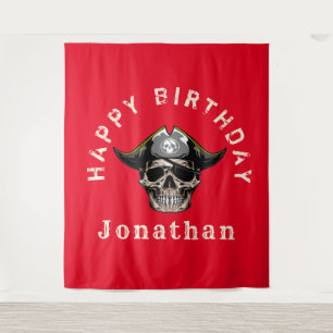 RED Pirate Skull Captain Pirate Jack Tapestry