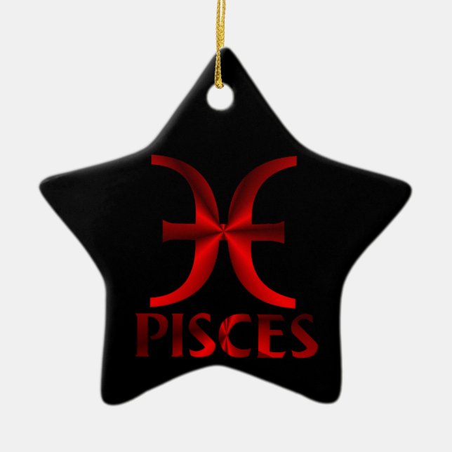Red Pisces Horoscope Symbol Ceramic Tree Decoration (Front)
