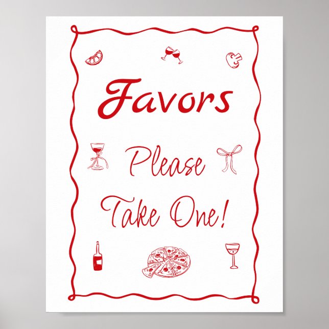 Red Pizza That's Amore Bridal Shower Favour Poster (Front)
