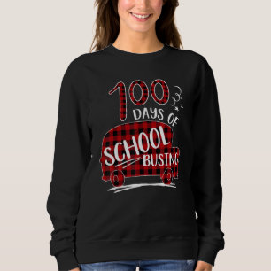 Red Plaid 100 Days Of School Busing  School Bus Dr Sweatshirt