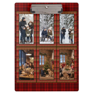 Red Plaid 6 Vertical Photo Collage Personalised Clipboard