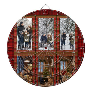 Red Plaid 6 Vertical Photo Collage Personalised Dartboard