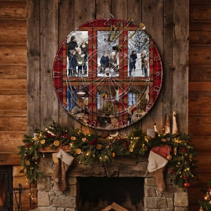 Red Plaid 6 Vertical Photo Collage Personalised Dartboard