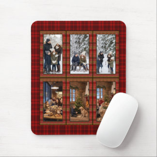 Red Plaid 6 Vertical Photo Collage Personalised Mouse Pad