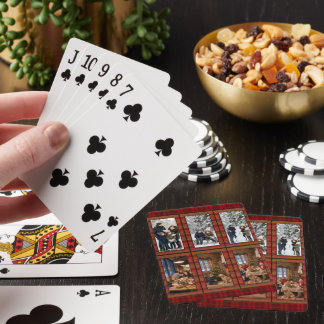 Red Plaid 6 Vertical Photo Collage Personalised Playing Cards