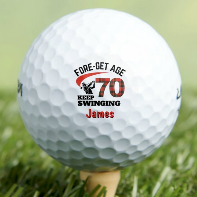 Red Plaid 70th Birthday Party FORE-Get Age 70 Golf Balls (Creator Uploaded)