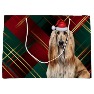 Red Plaid Afghan Hound Dog Lover Holiday Large Gift Bag