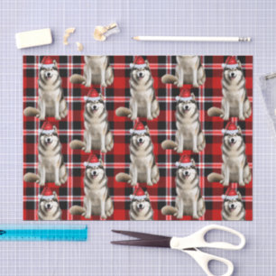 Red Plaid Alaskan Malamute Dog Christmas Holiday Tissue Paper
