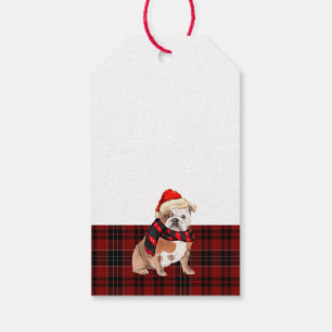 Red Plaid and English Bulldog Christmas Gift Tags