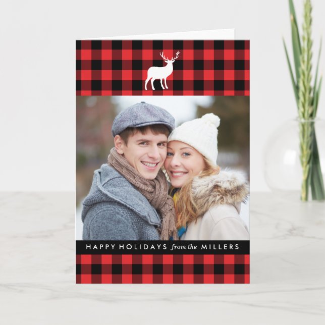Red Plaid and White Stag | Holiday Photo (Front)