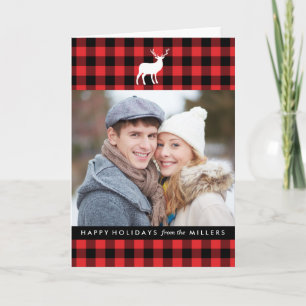Red Plaid and White Stag Holiday Photo Card