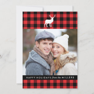 Red Plaid and White Stag Holiday Photo Card