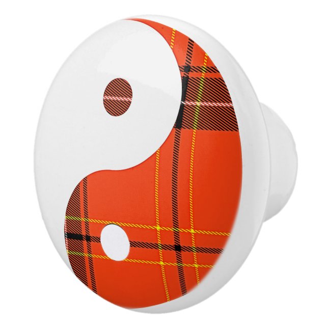 Red Plaid and White Yin Yang Holiday Ornament Ceramic Knob (Right)