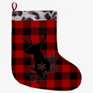 Red Plaid Animal Trim Reindeer Christmas Stocking