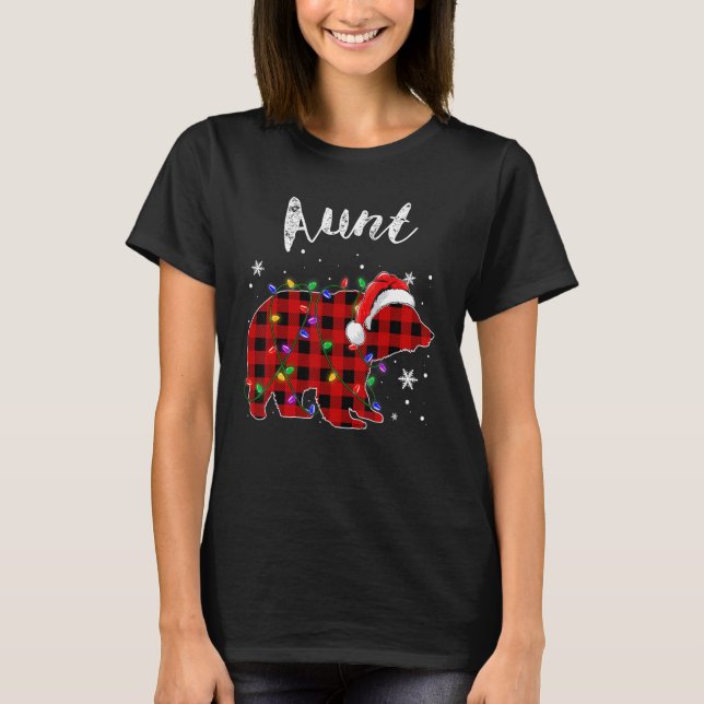 Red Plaid Aunt Bear Matching Family Christmas Paja T-Shirt (Front)