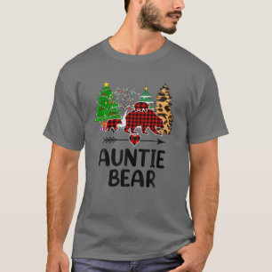 Red Plaid Auntie Bear Matching Buffalo Pajama Fami T-Shirt