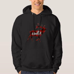 Red Plaid Auntie Buffalo Matching Family Reindeer  Hoodie