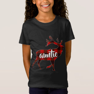 Red Plaid Auntie Buffalo Matching Family Reindeer  T-Shirt