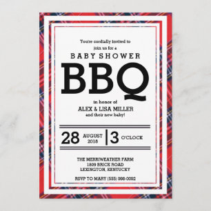 Red Plaid Baby Shower BBQ Party Invitation