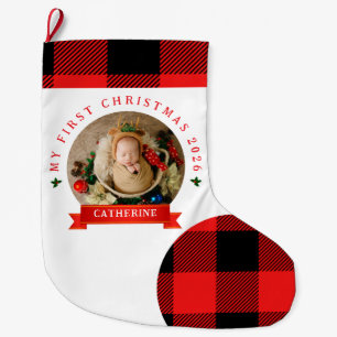 Red Plaid Baby's First Christmas 1 Photo Christmas Large Christmas Stocking
