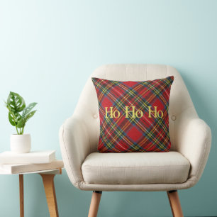 Red Plaid Background HoHoHo Gold Letters Cushion