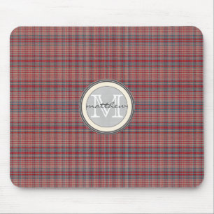 Red Plaid Background monogram Mouse Pad