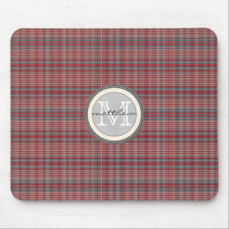 Red Plaid Background monogram Mouse Pad