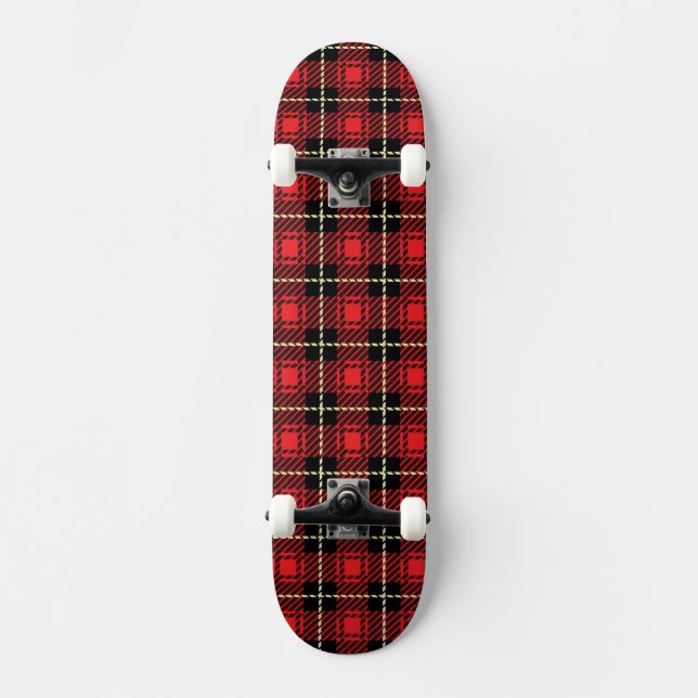 Red Plaid Background Skateboard (Front)