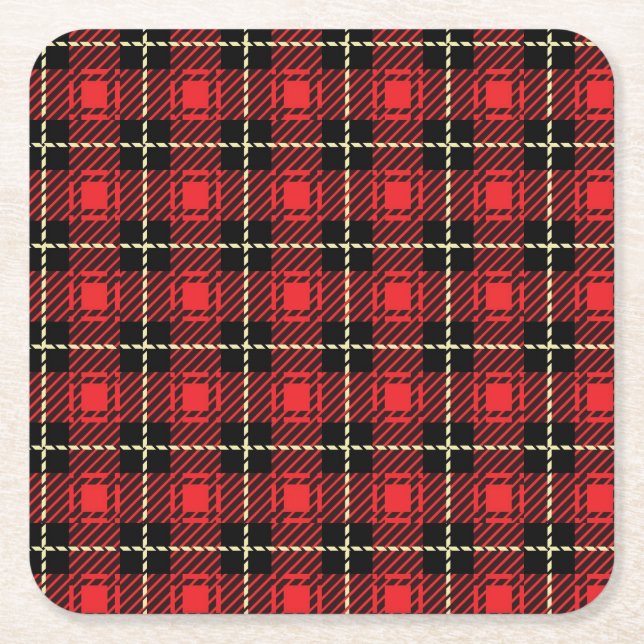 Red Plaid Background Square Paper Coaster (Front)