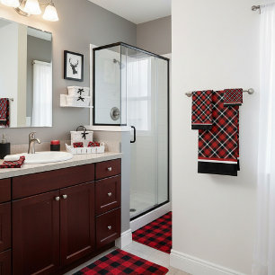 Red plaid bath towel set