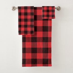 Red Plaid Bath Towel Set